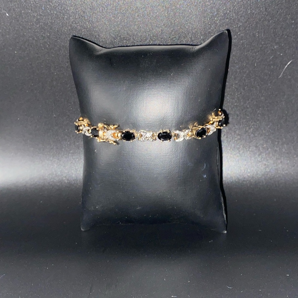 Gold Over 925 Sterling Natural Sapphire CZ Tennis XO Bracelet 7.5”